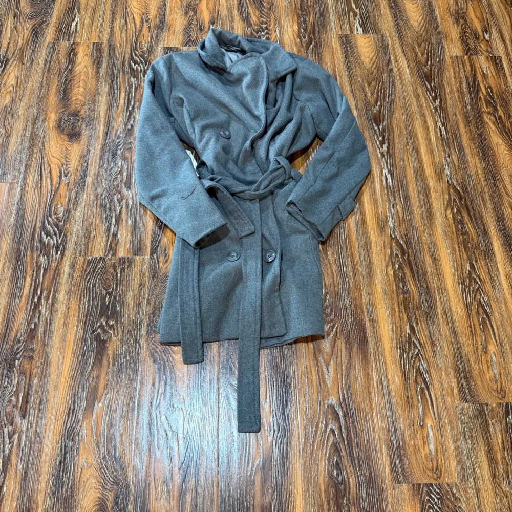 rue21 Womens 1X Grey Wool Blend Double Breasted Belted Pea Coat Trench Jacket
